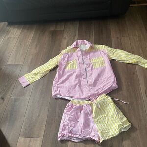 Kids Two-Piece Pink & Yellow Striped Pajama Set